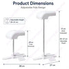 Product dimensions diagram showing an adjustable white manicure chair with pole, labeled with measurements for height and width on a white background.