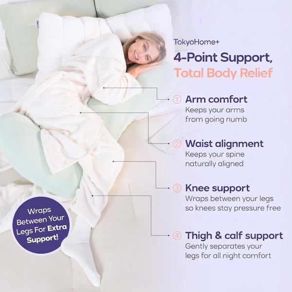 Memory foam body pillow for side sleepers with dual-wave ergonomic curve
