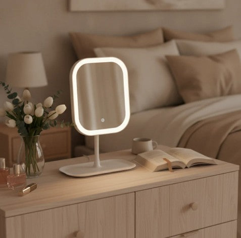 LED Makeup Mirror with Lights & 360° Adjustable Stand – Desktop Vanity Mirror for Bedroom & Dressing Table
