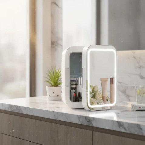 4L Mini Beauty Fridge – Skincare & Makeup Refrigerator with Mirror Door, Cooling & Heating