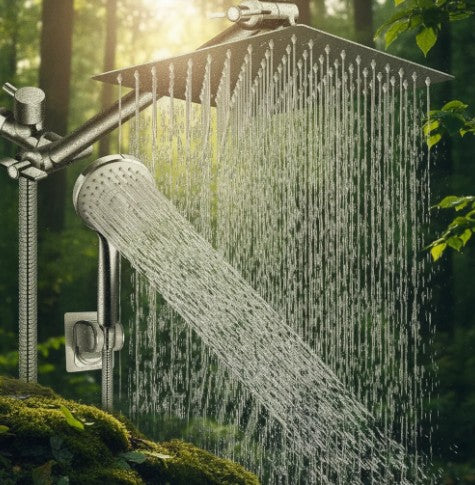 5-Setting Rainfall Shower Head Set – 8" & 10" Square, Chrome or Black | Wall-Mounted