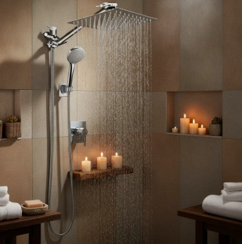 5-Setting Rainfall Shower Head Set – 8" & 10" Square, Chrome or Black | Wall-Mounted
