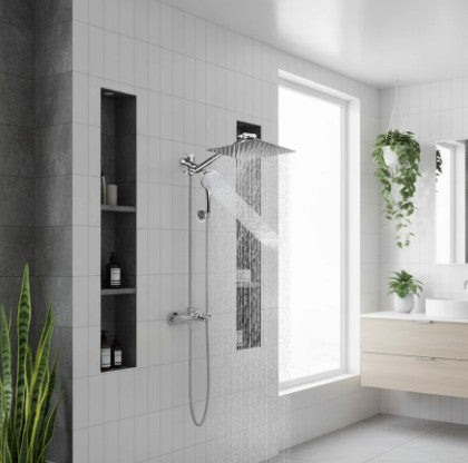 5-Setting Rainfall Shower Head Set – 8" & 10" Square, Chrome or Black | Wall-Mounted