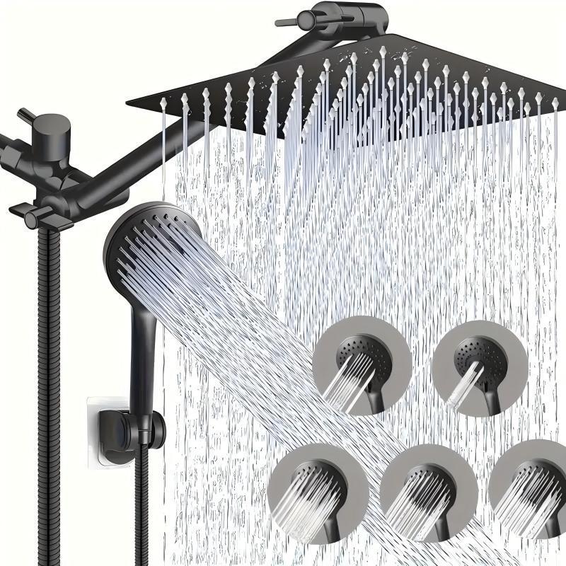 5-Setting Rainfall Shower Head Set – 8" & 10" Square, Chrome or Black | Wall-Mounted