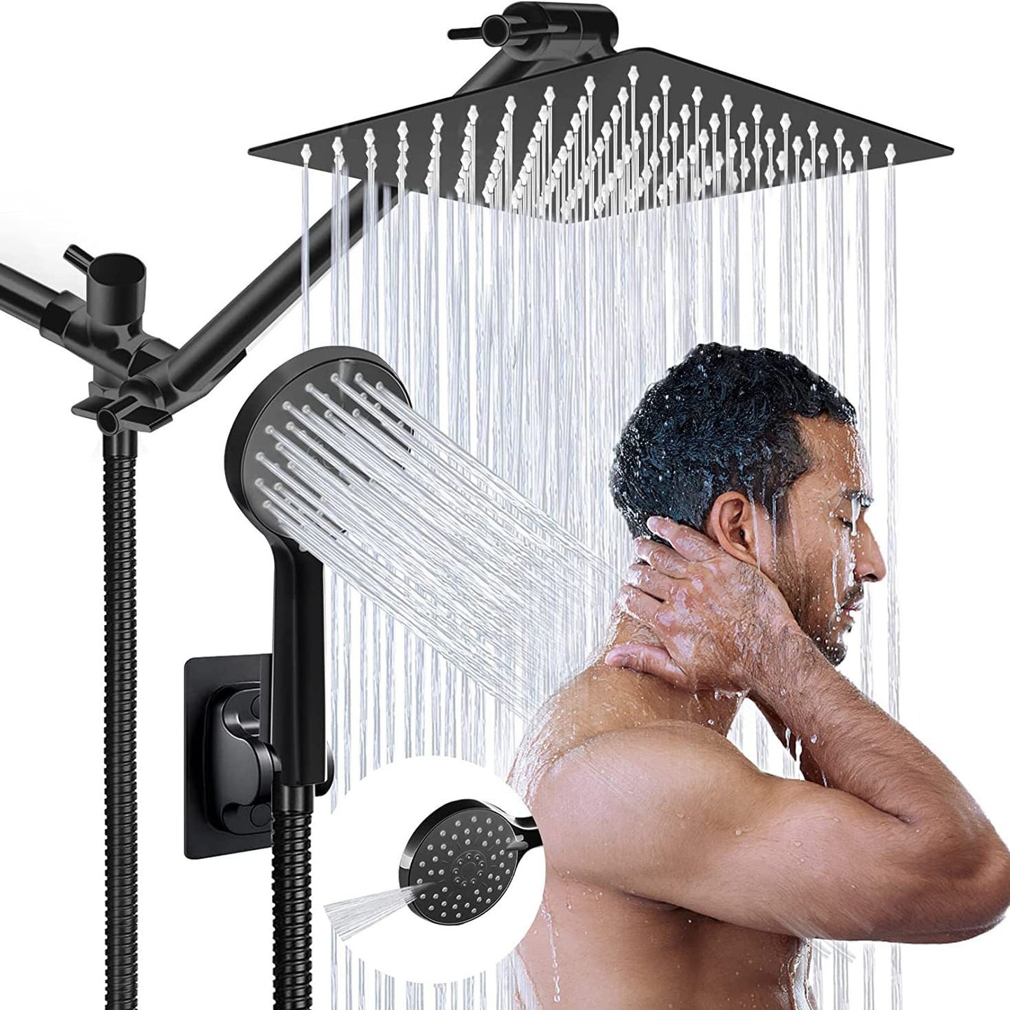 5-Setting Rainfall Shower Head Set – 8" & 10" Square, Chrome or Black | Wall-Mounted